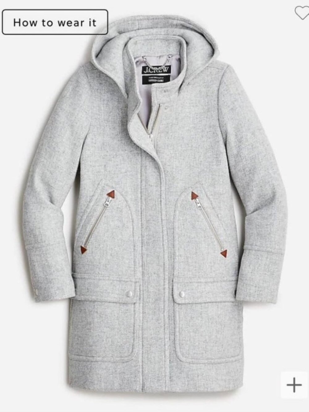 J.Crew Grey Wool Stadium Coat, Size M